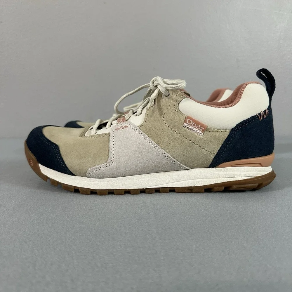 Oboz Emma Low Hiking Shoes Suede Tan Blue Outdoors Sporty Women's Size 8.5